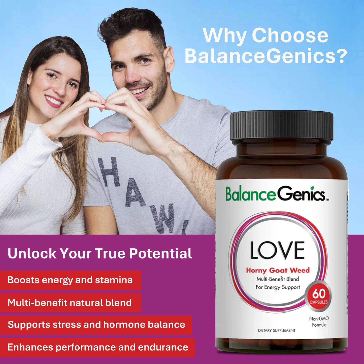 Horny Goat Weed | Multi-Benefit Blend, Energy and Stamina Support | Anti-aging | BalanceGenics  (How100.com)