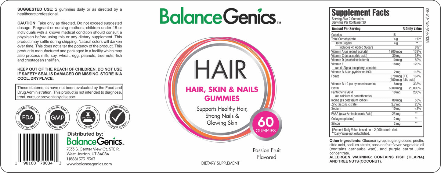 Hair Skin Nails Gummies | Support Healthy Hair, Skin and Nails. With Biotin and Collagen. | Anti-aging | BalanceGenics  (How100.com)