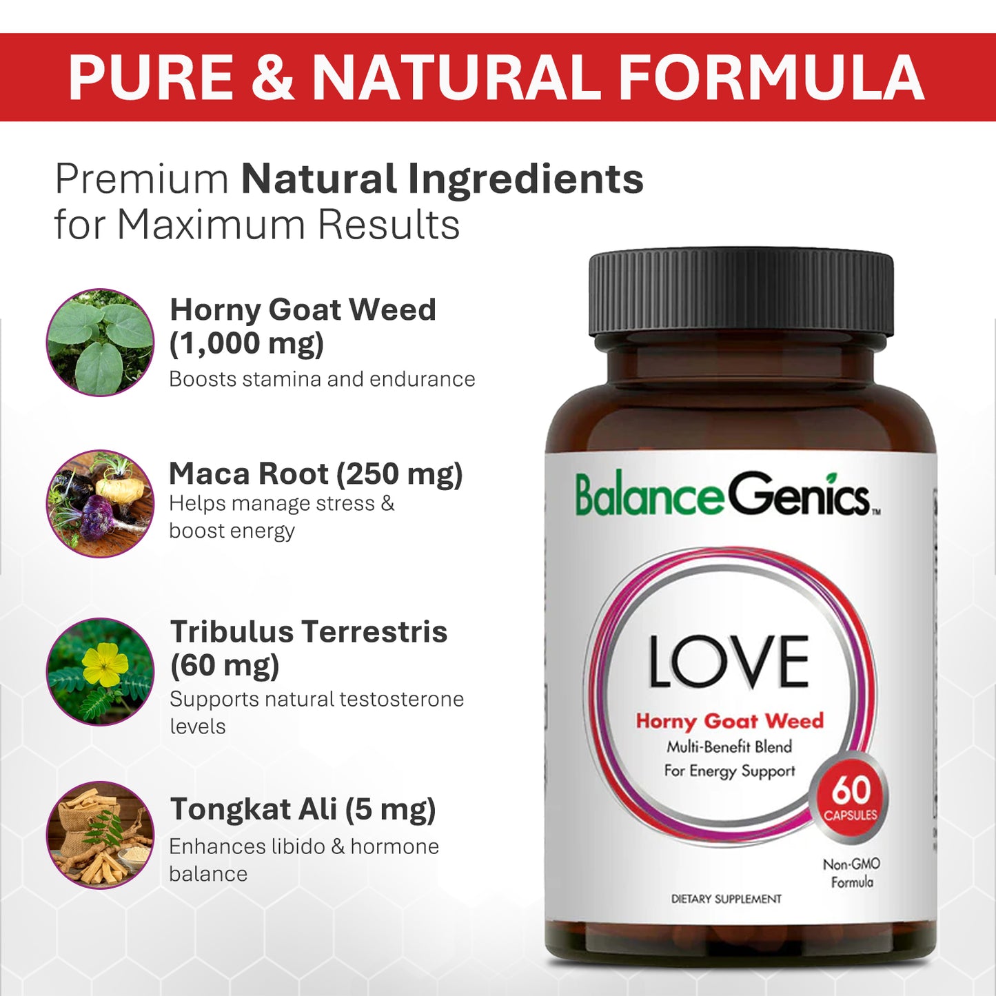 Horny Goat Weed | Multi-Benefit Blend, Energy and Stamina Support | Anti-aging | BalanceGenics  (How100.com)