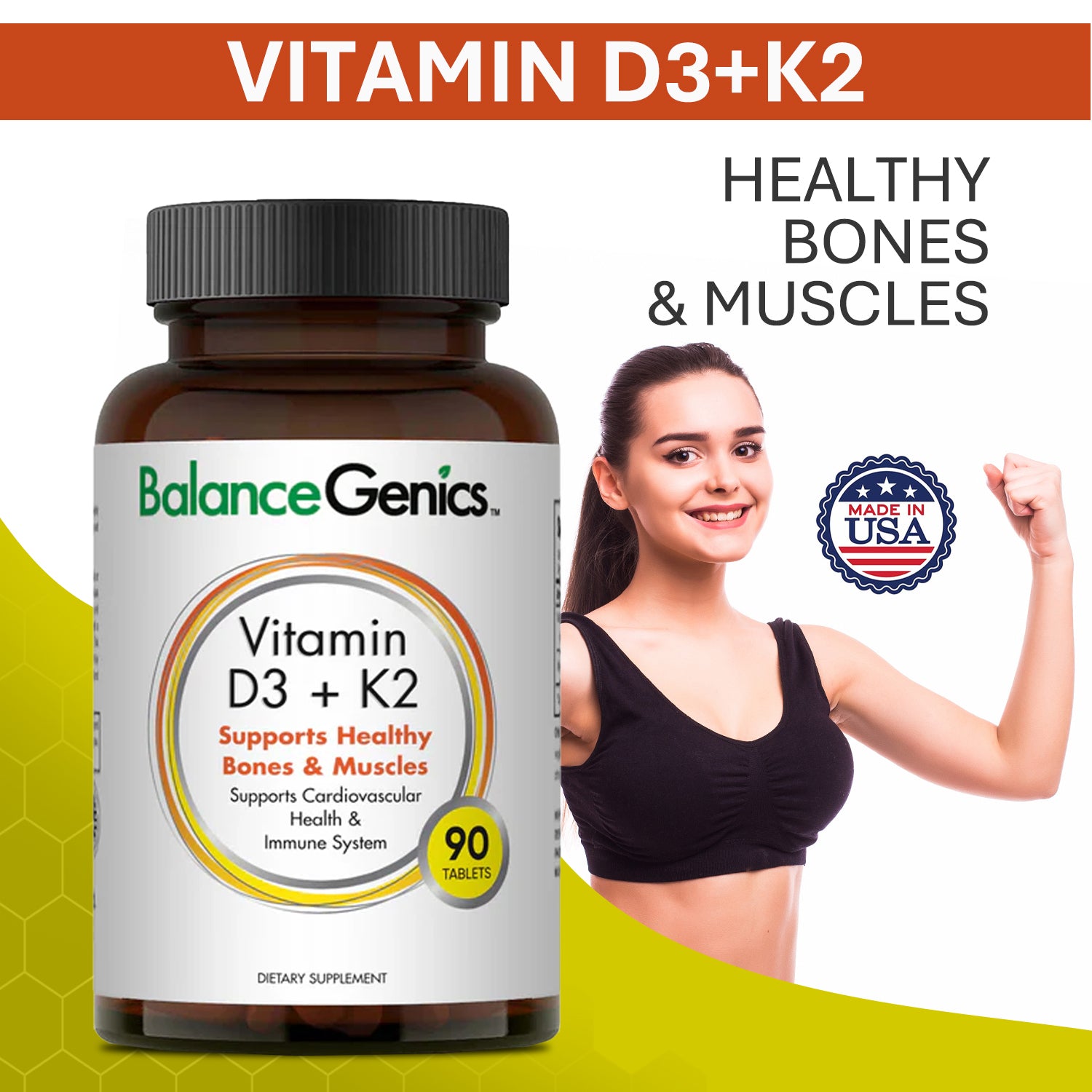 Vitamin D3+K2 | Support Healthy Bones and Muscles | Anti-aging | BalanceGenics  (How100.com)