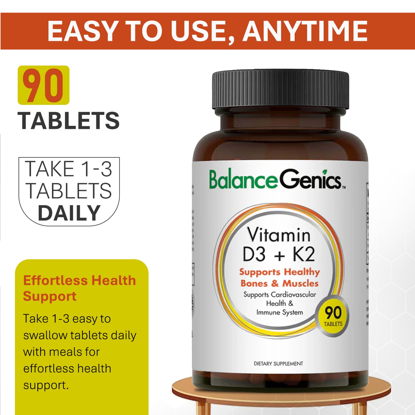 Vitamin D3+K2 | Support Healthy Bones and Muscles | Anti-aging | BalanceGenics (How100.com)
