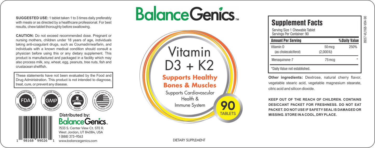 Vitamin D3+K2 | Support Healthy Bones and Muscles | Anti-aging | BalanceGenics (How100.com)