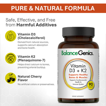 Vitamin D3+K2 | Support Healthy Bones and Muscles | Anti-aging | BalanceGenics  (How100.com)  